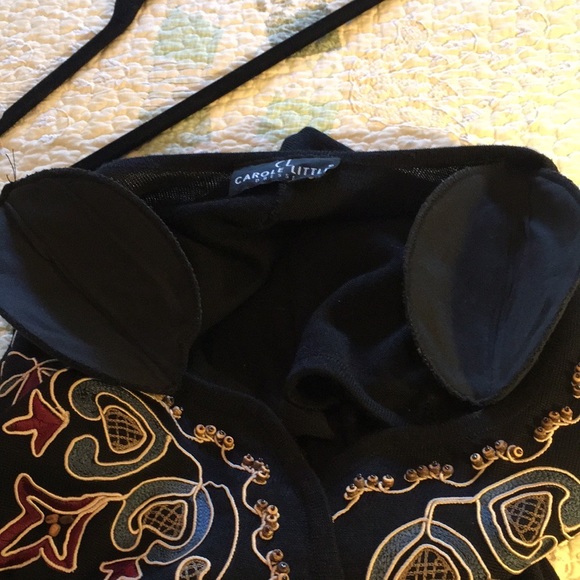 M Long Black Dress Cap-Sleeve,Intricate Beading and Appliqué by Carole Little - Picture 10 of 14